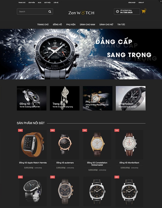 thiết kế web đồng hồ bán đồng hồ thời trang chuẩn seo chuyên nghiệp