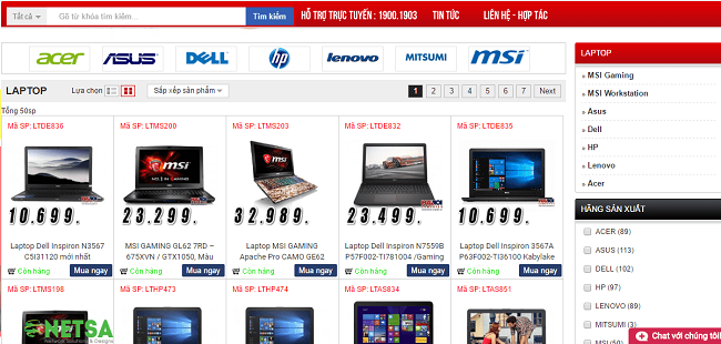 thiết kế web bán laptop trực tuyến, điện thoại, linh kiện máy tính