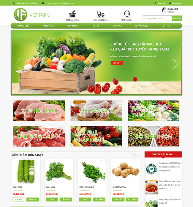 thiết kế web bán rau củ, thực phẩm sạch giá rẻ chuẩn SEO